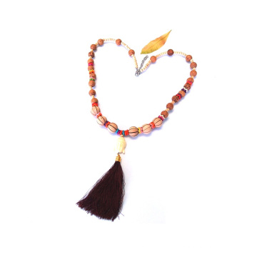 handamde buddha wooden beads tassel necklace